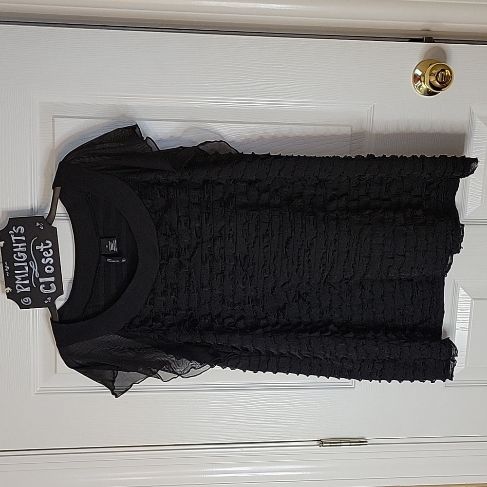 New Directions Woman 1X Black Ruffled Blouse